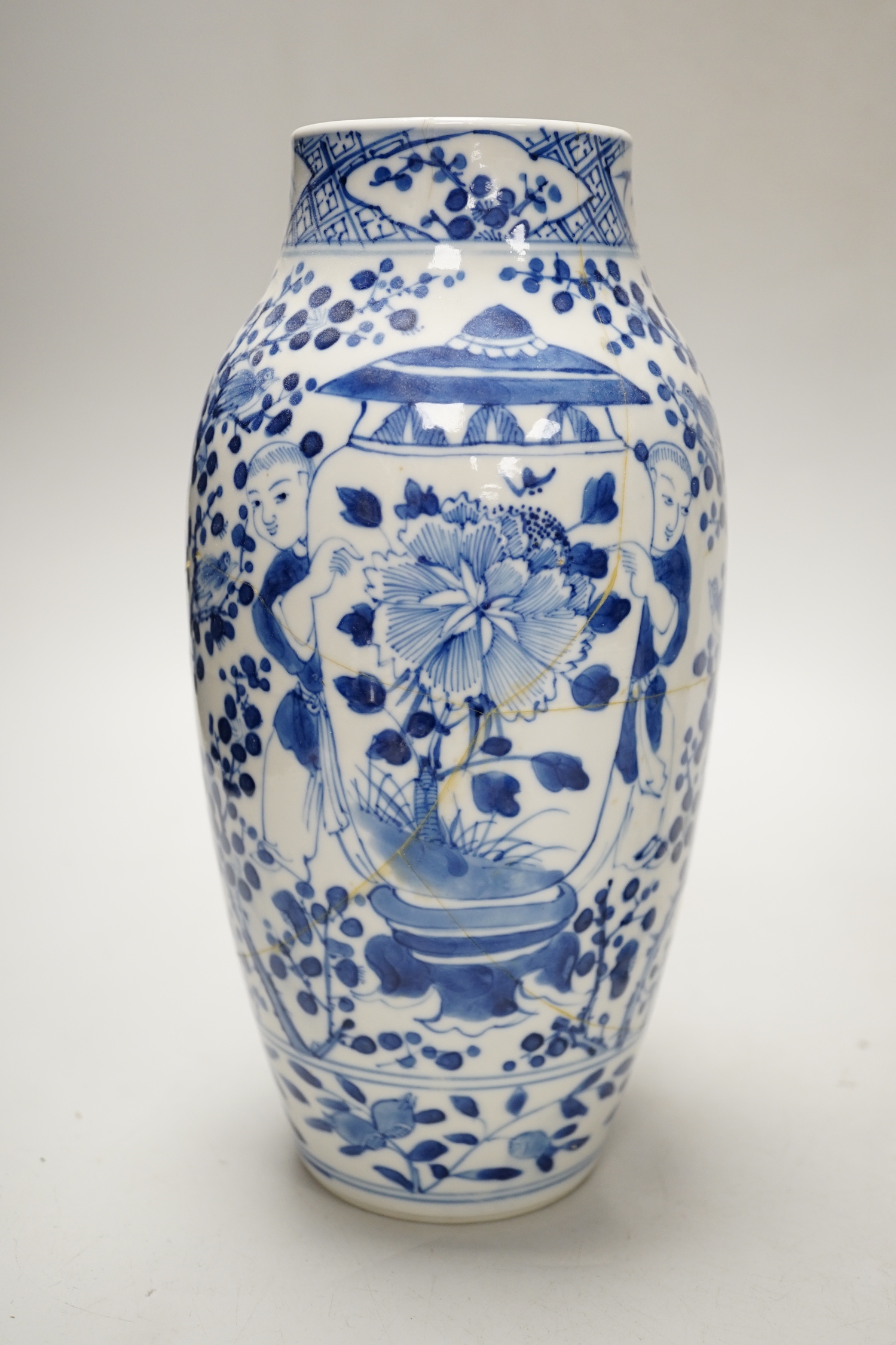 A Chinese blue and white ‘dragon’ vase and cover, and another, tallest 32cm; some damage